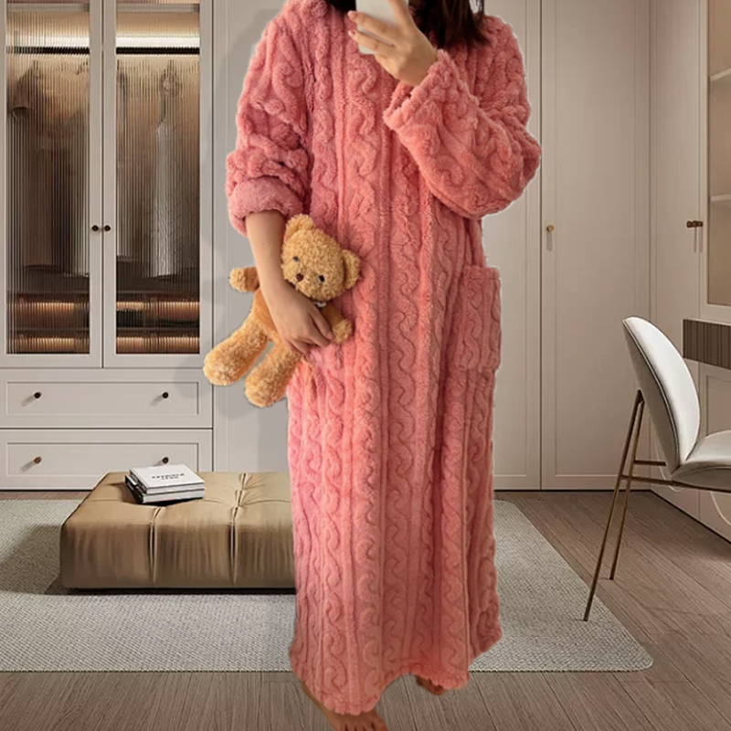 無地サンゴフリース厚みの冬ローブ女性パジャマファッション因果プラスサイズパジャマソフトフランネルジャカードナイトガウン