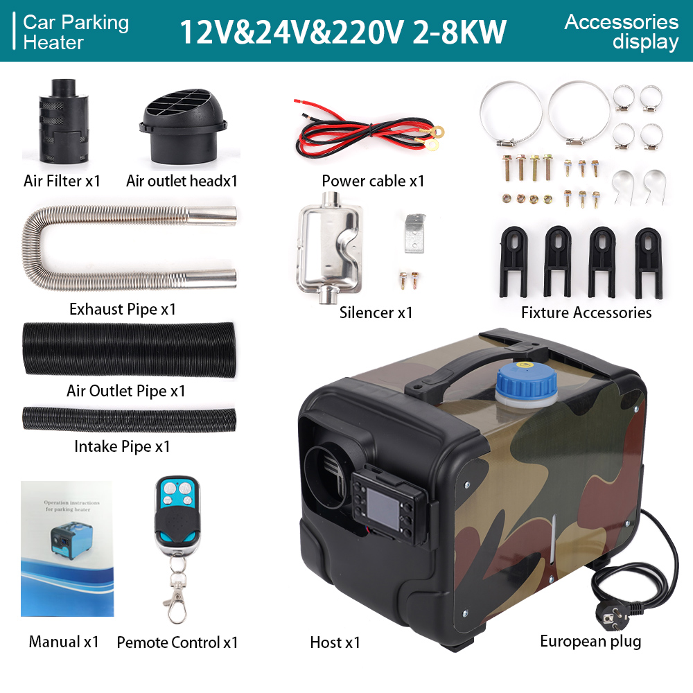 12V 24V 220V アップグレード 3 In1 ディーゼルパーキングヒーター LCD スイッチディーゼルヒーターマフラー RV キャンピングカートレーラートラックボート 2KW-8KW