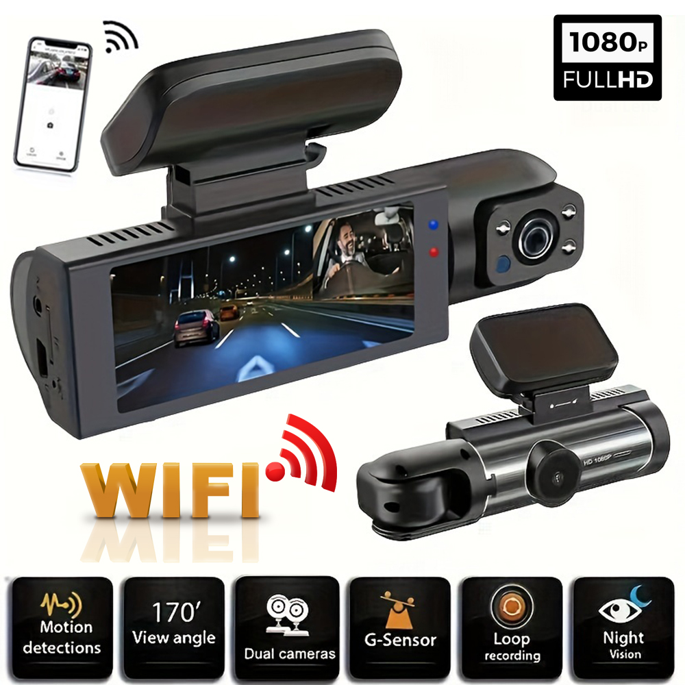 ループ録画、広角車載 DVR カメラ、1080P WIFI デュアルカメラ車用ダッシュカム