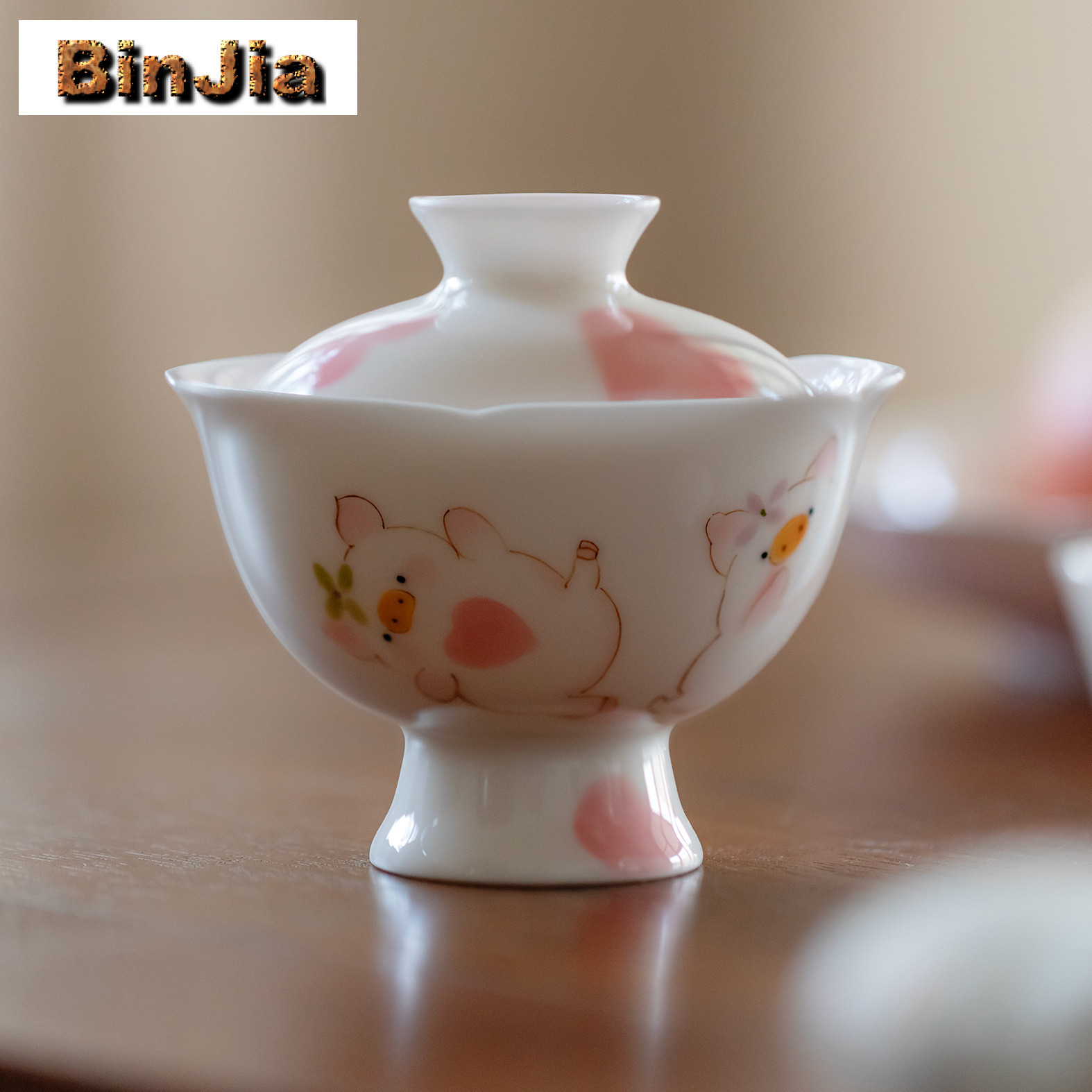 120 ミリリットル手描きかわいい豚の花口 Gaiwan 古代茶チュリーン茶ボウル蓋キット製茶カバーボウル茶器装飾品