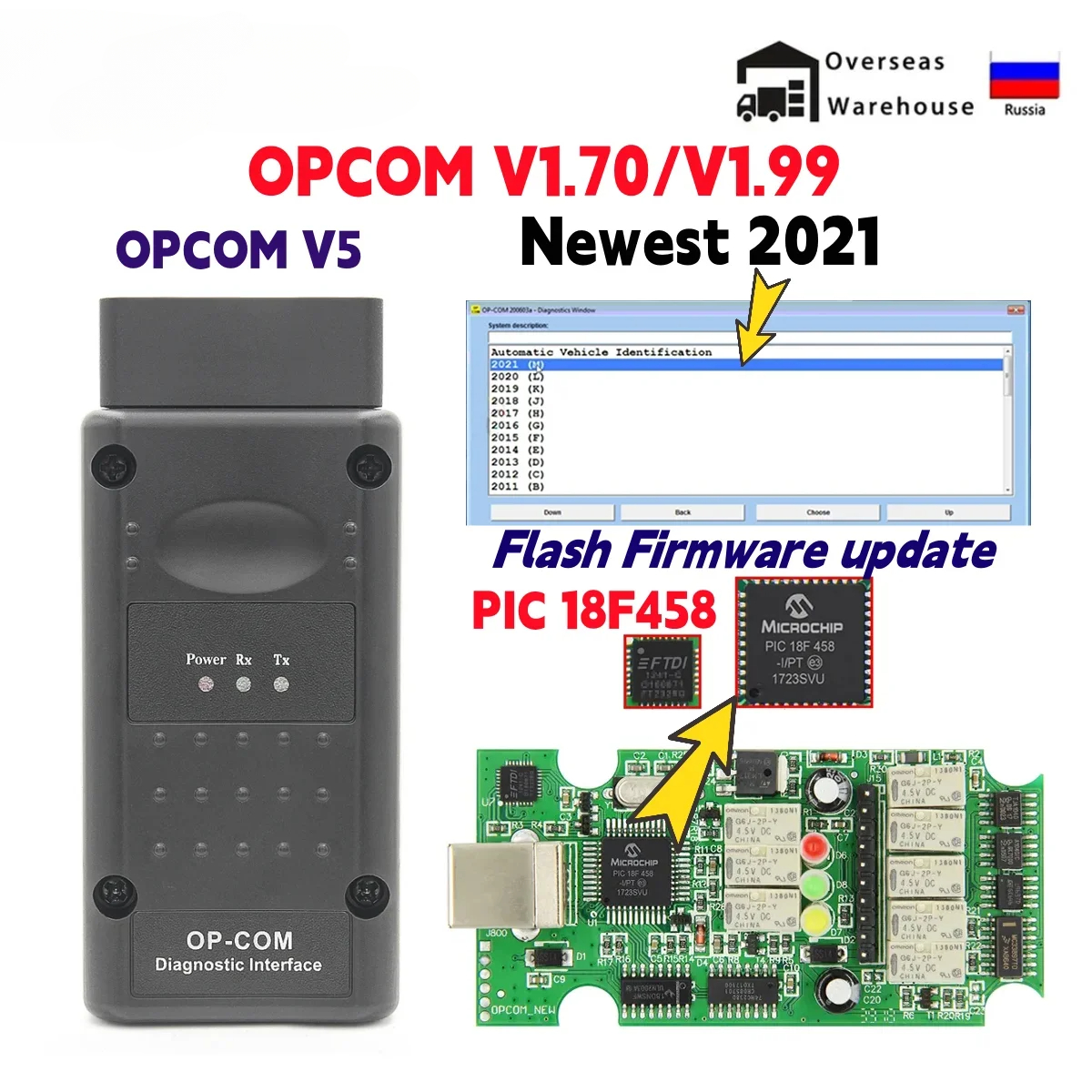 2021 OPCOM V5 オペル OP COM 1.70 フラッシュファームウェアアップデート車の診断ケーブルオペル OP-COM PIC18F458 CAN バス OBD2 自動ツール