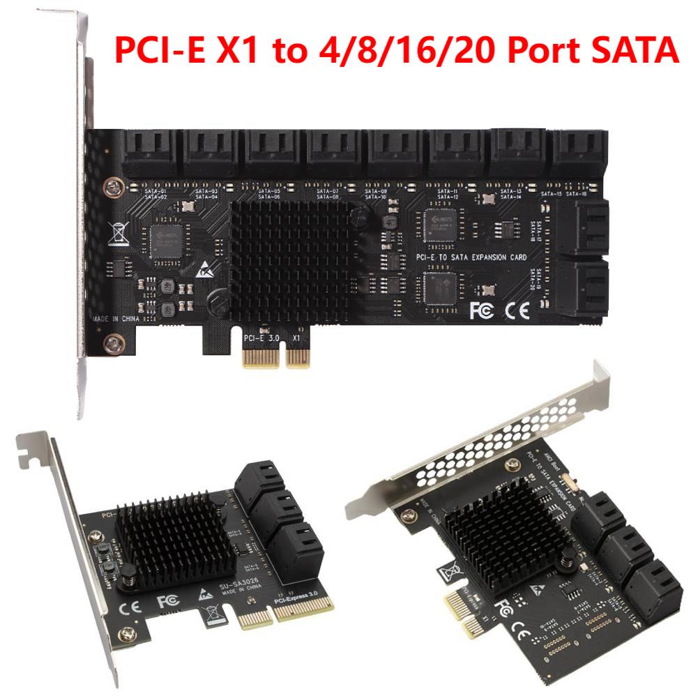 SA3112J PCIEアダプター 6/12/20ポート PCI-Express X1 - SATA 3.0 6Gbps高速拡張カードコントローラー PCI-E X4 X8 X16対応