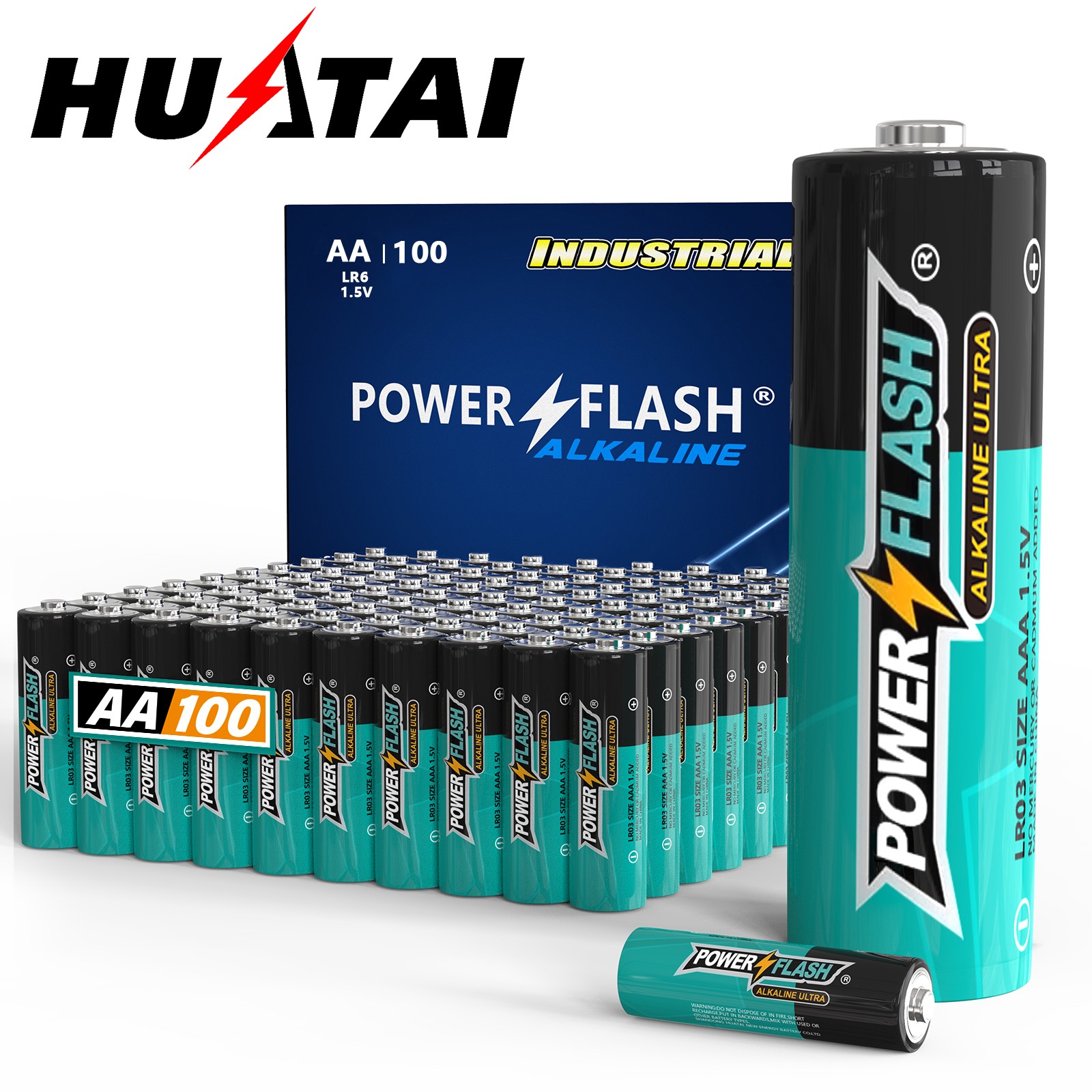 HUATAI PowerFlash 単 3 形アルカリ長期電池 100 個、ダブル A、LR06 家庭用、職場用、各種デ用高性能電池