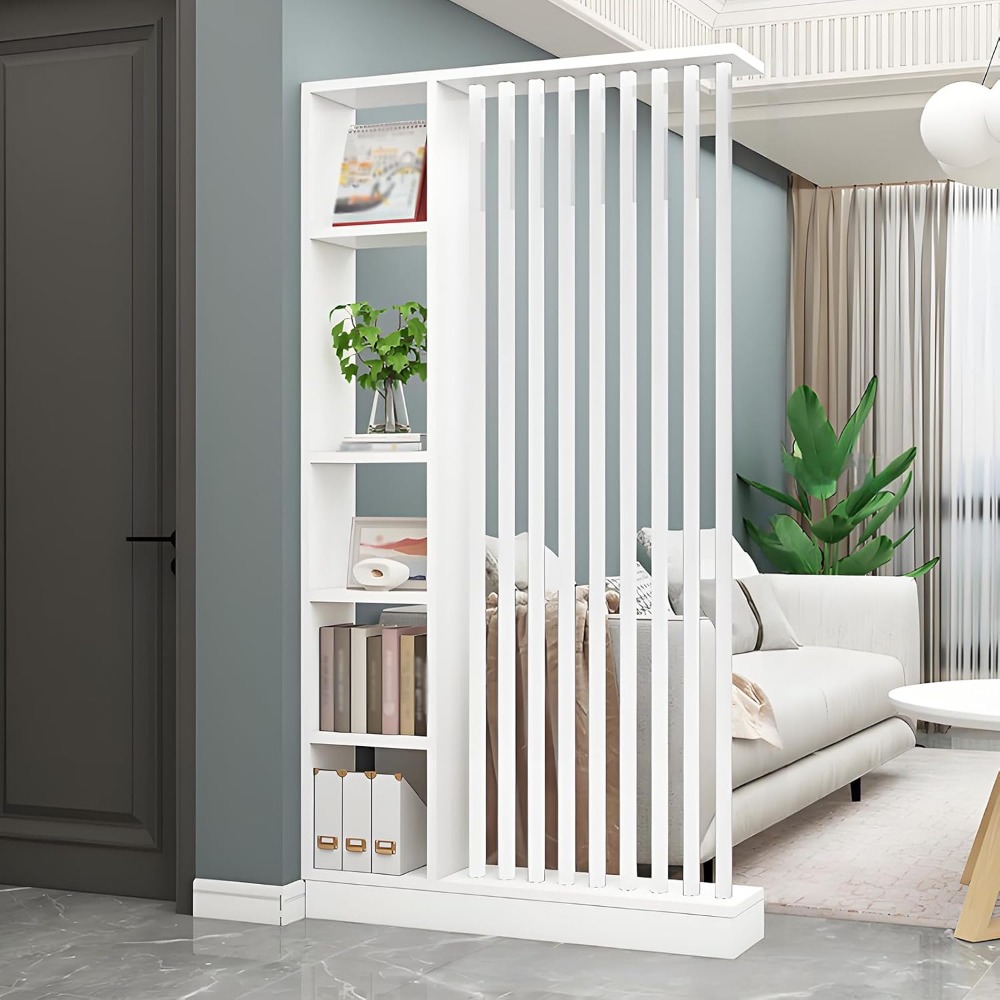 Freestanding Room Divider with Shelves Floor to Ceiling Storage Shelf Organizer Screen Partition for Home Office Bedroom