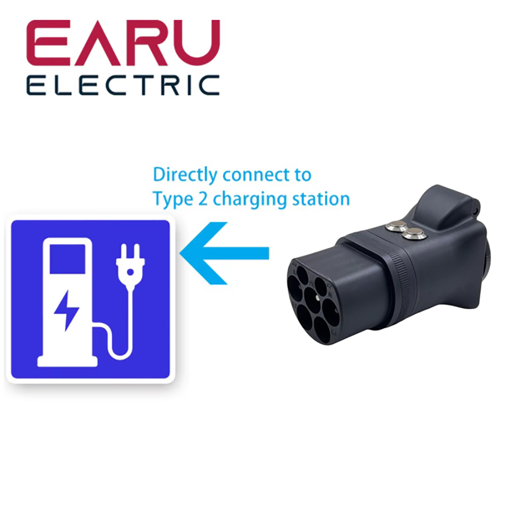 スイッチ付き新しいポータブル 220V タイプ 2 オスプラグに Schuko ソケット EV 充電アダプタ EV 充電器 EV コネクタ