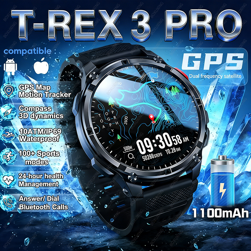 2026 新しい T-Rex3 プロ GPS トラッカースマートウォッチメンズ 120 日間スタンバイ 1100mAh 時計頑丈なアウトドアスポーツ 10ATM 防水通話時計