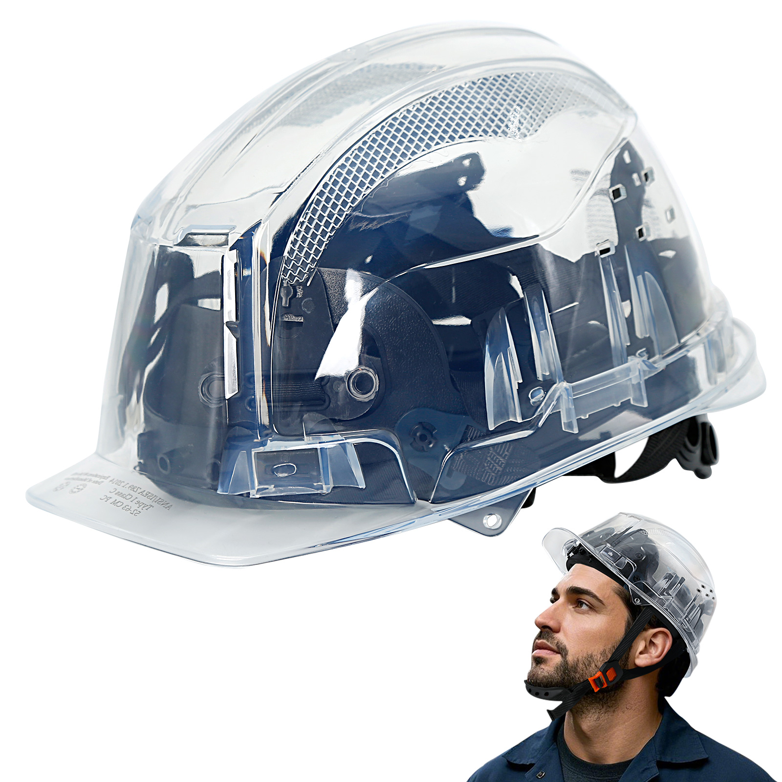 CE 透明安全ヘルメット建設ヘルメット登山鳶労働者保護ヘルメット屋外職場安全キャップ
