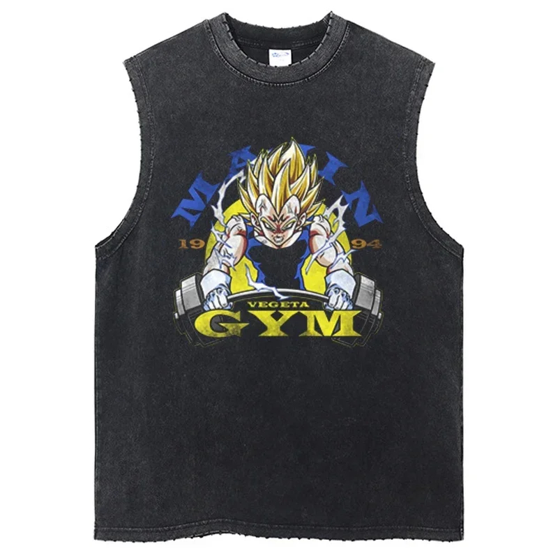 ドラゴンボールアニメジムノースリーブ Tシャツヴィンテージスポーツタンクトップストリートノースリーブグラフィック原宿綿ベスト Tシャツ