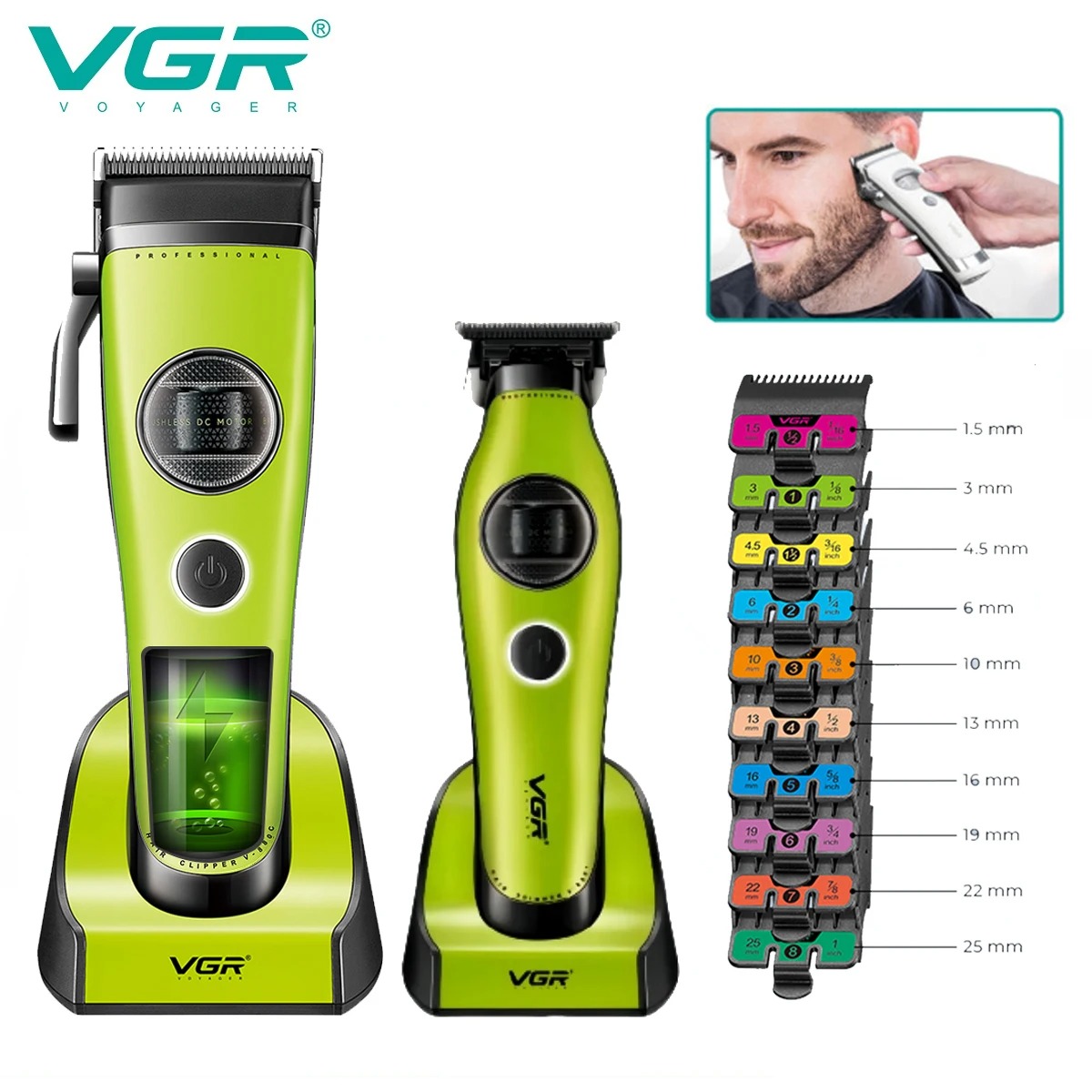 VGR ヘアトリマープロフェッショナルヘアカットマシンブラシレスモーターボディトリマー充電ベース電気ヘアトリマー男性用 V-880