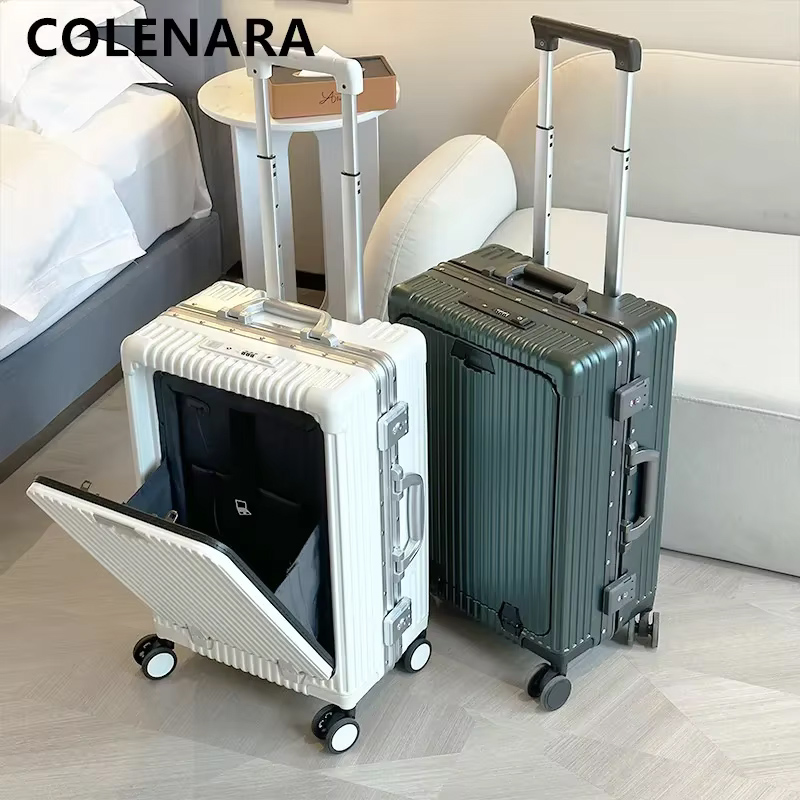 COLENARA メンズ スーツケース フロントオープニング 搭乗ケース ラップトップ トロリーケース 18 "20" 24 インチ 女性のパスワードボックス 旅行荷物バッグ