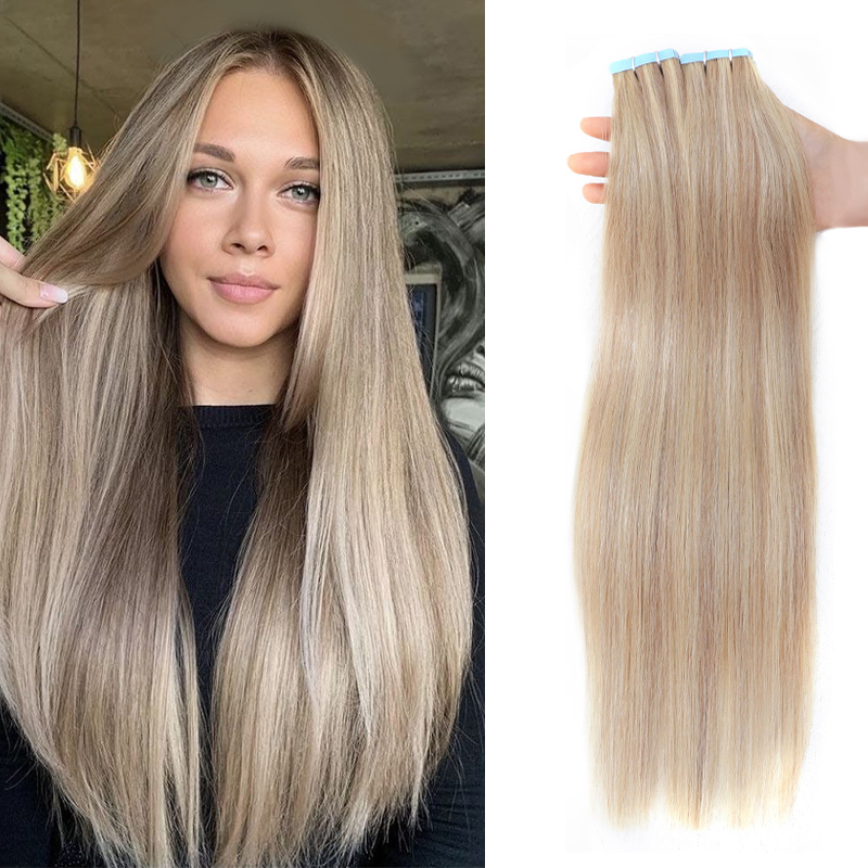 MRS ヘアテープヘアエクステンション人毛ナチュラル本物のヘアエクステンション 4 × 0.8 センチメートルスキン横糸粘着テープイン 12-24 インチ 20 個