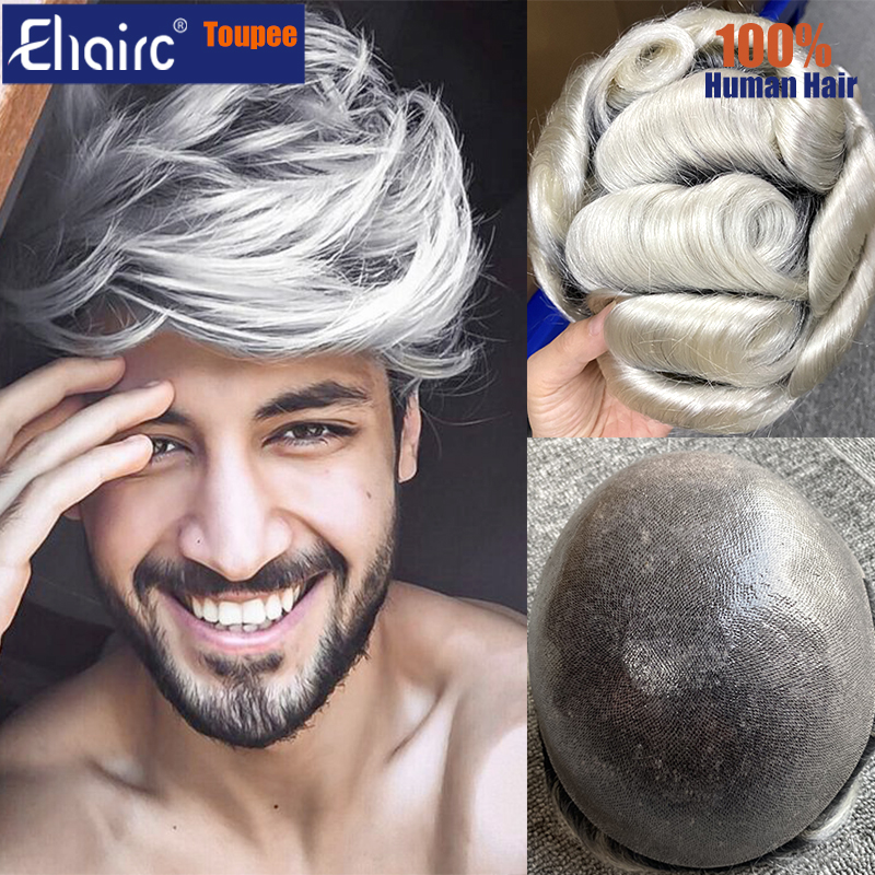 T カラー 0.08 ミリメートルマイクロスキン男性ヘアプロテーゼダブルノット男性の毛細血管プロテーゼかつら男性かつら男性のための 100% 人毛