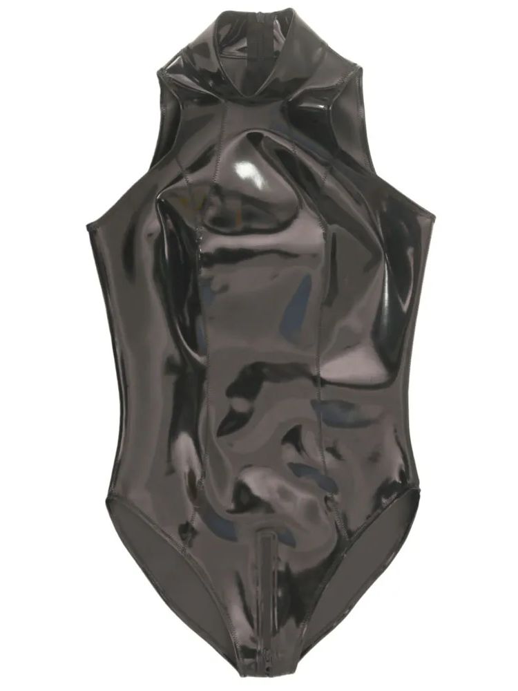 XS-4XL 両面 PU 水着ノースリーブウェットルック PVC キャットスーツジッパーオープンクロッチボディスーツタイツホットセクシーなボディテディレオタード