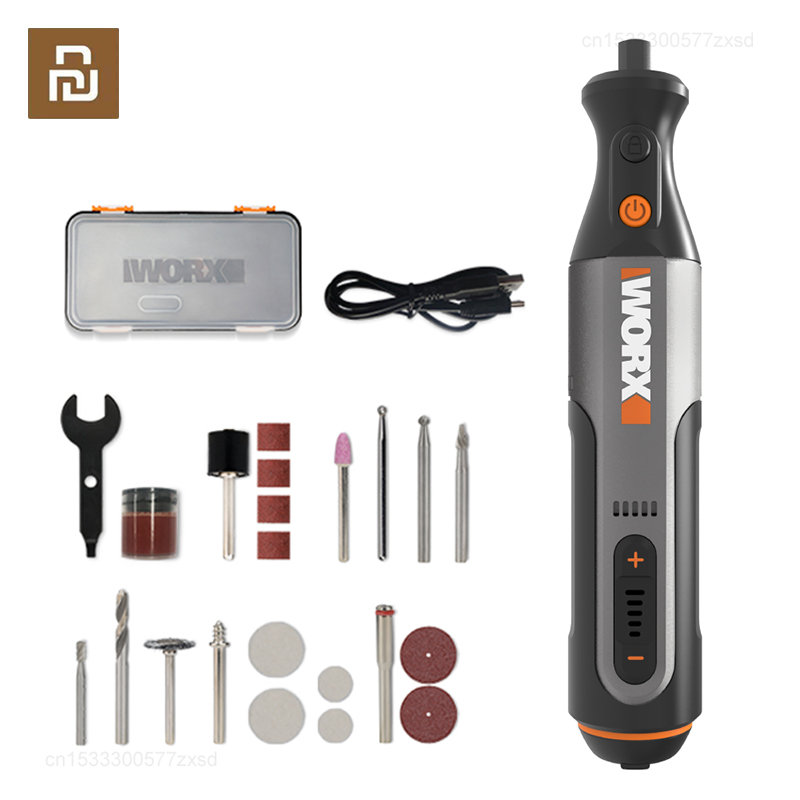 Worx 8V ロータリーツール WX106 コードレスミニドリル彫刻研削研磨機 USB 充電器可変速電動工具セット