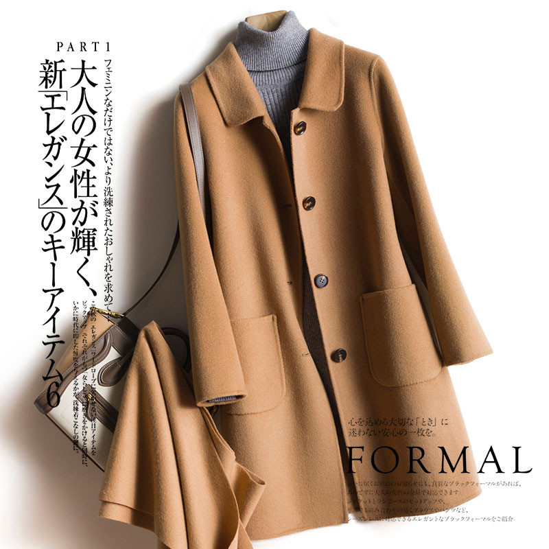 両面ミッドレングス 100% ウールコートの女性のファッションエレガントな OL シングルブレスト冬ジャケット 2025