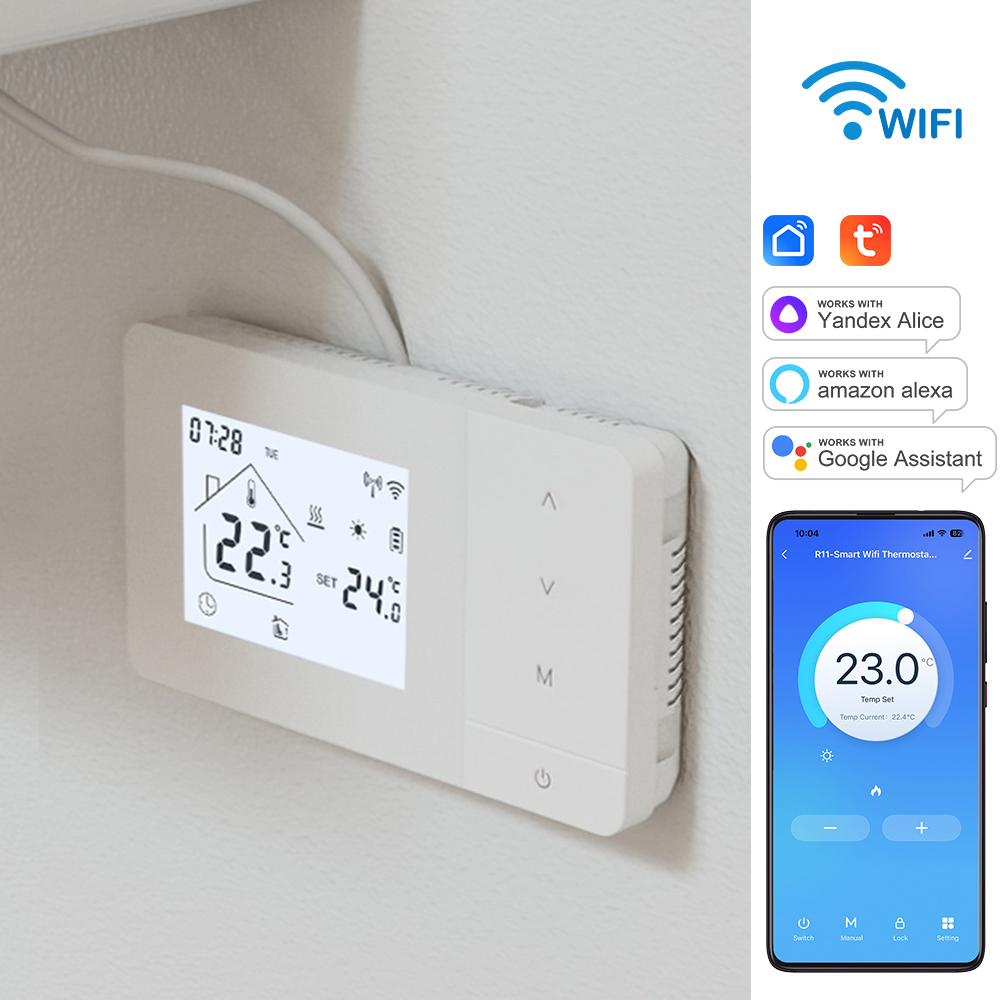 ガスボイラー用有線サーモスタット WiFi 加熱/冷却温度コントローラーバッテリー制御毎日プログラム可能