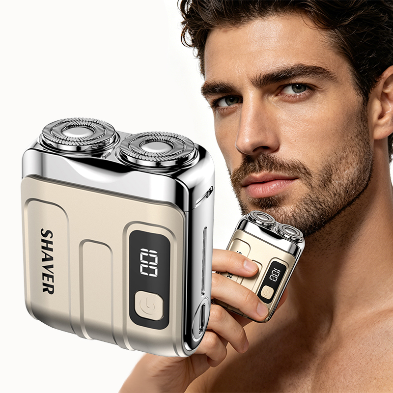 旅行電気シェーバー男性用ダブルフローティング磁気ブレードヘッドポータブルひげナイフ充電式ミニロータリー電気かみそり