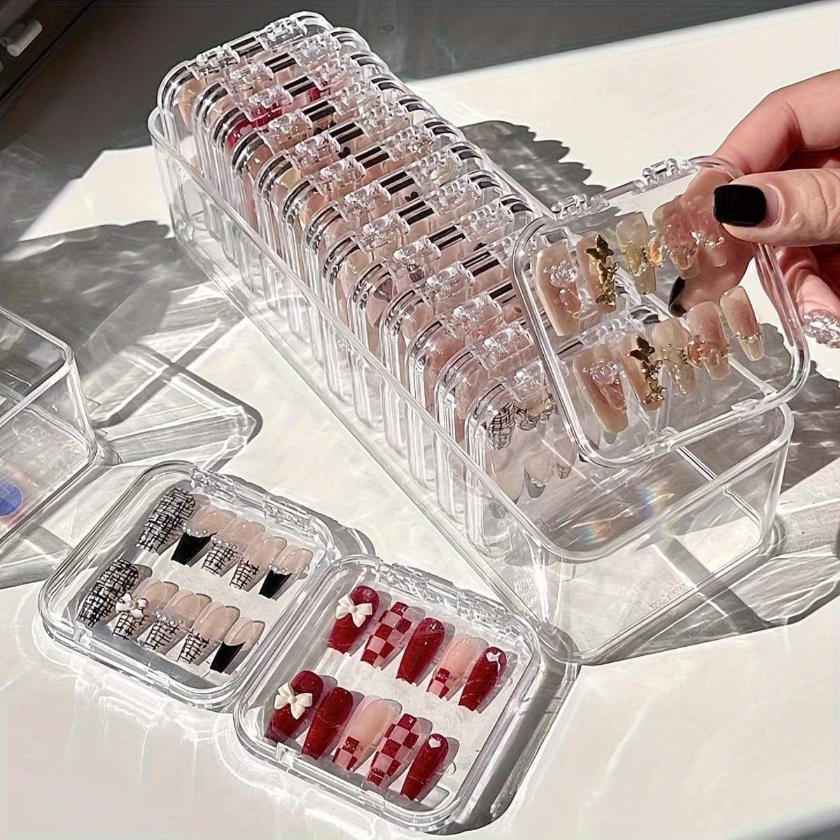 透明ネイル収納ボックス、フェイクネイルディスプレイボックス、ブレスレット、ジュエリー、ジュエリー整理ボックス