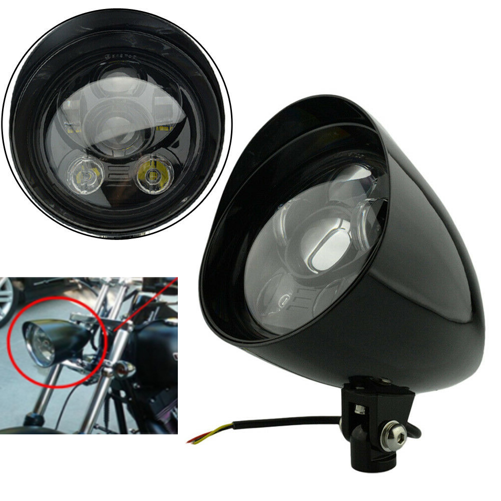 オートバイブラック LED ヘッドライトバイザー弾丸ヘッドライトランプハーレーホンダヤマハスズキカワサキボバーチョッパー