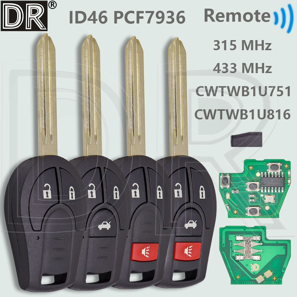 DR CWTWB1U751 TWB1U761 ID46Chip 315/433MHz 車リモートキー H0561-C993A 日産エクストレイル Versa マイクラローグキャシュカイサニーティーダ