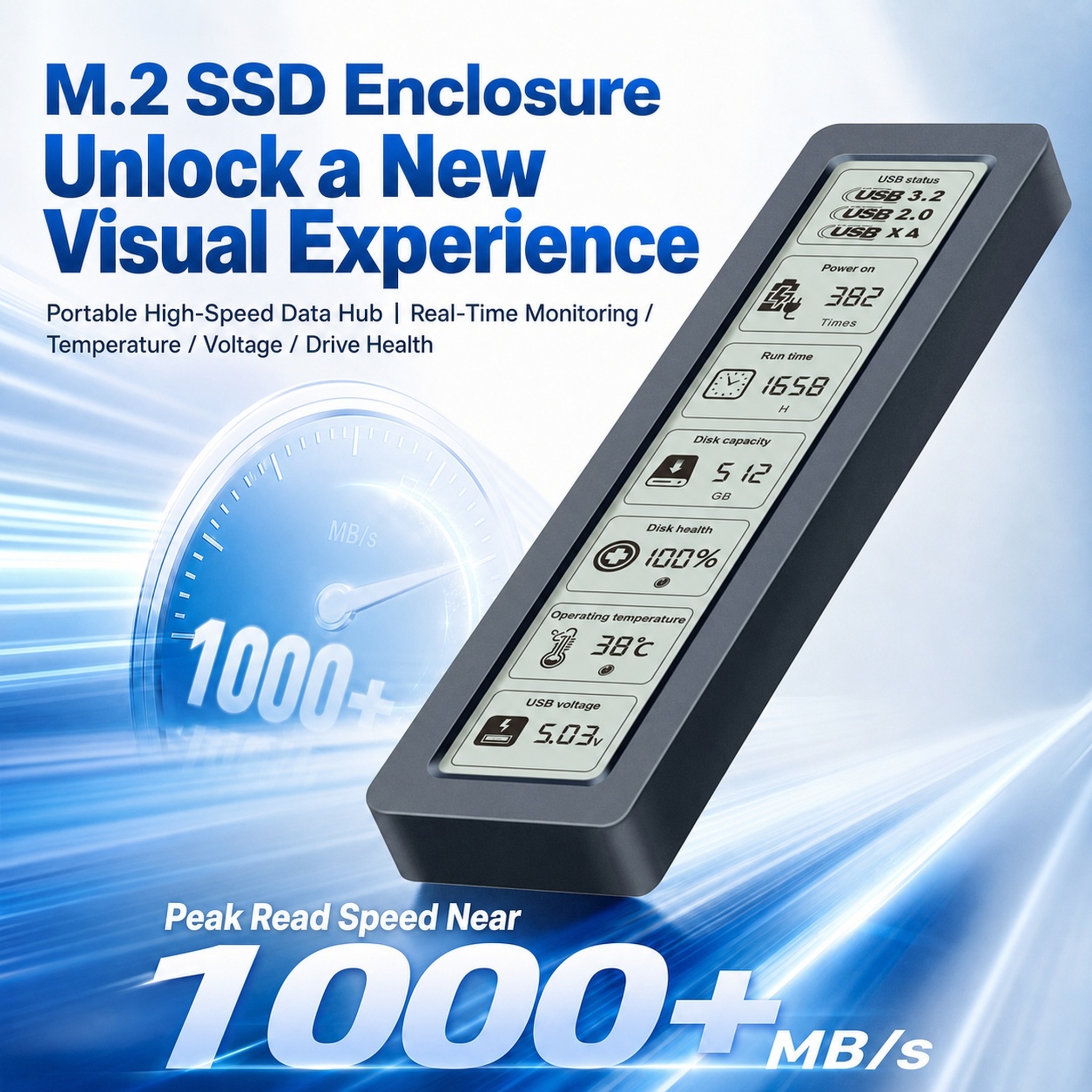 M.2 NVMe SATA SSD エンクロージャ Visual Smart SSD ケース USB 3.2 Gen 2 10Gbps NVMe PCI-E 20Gpbs