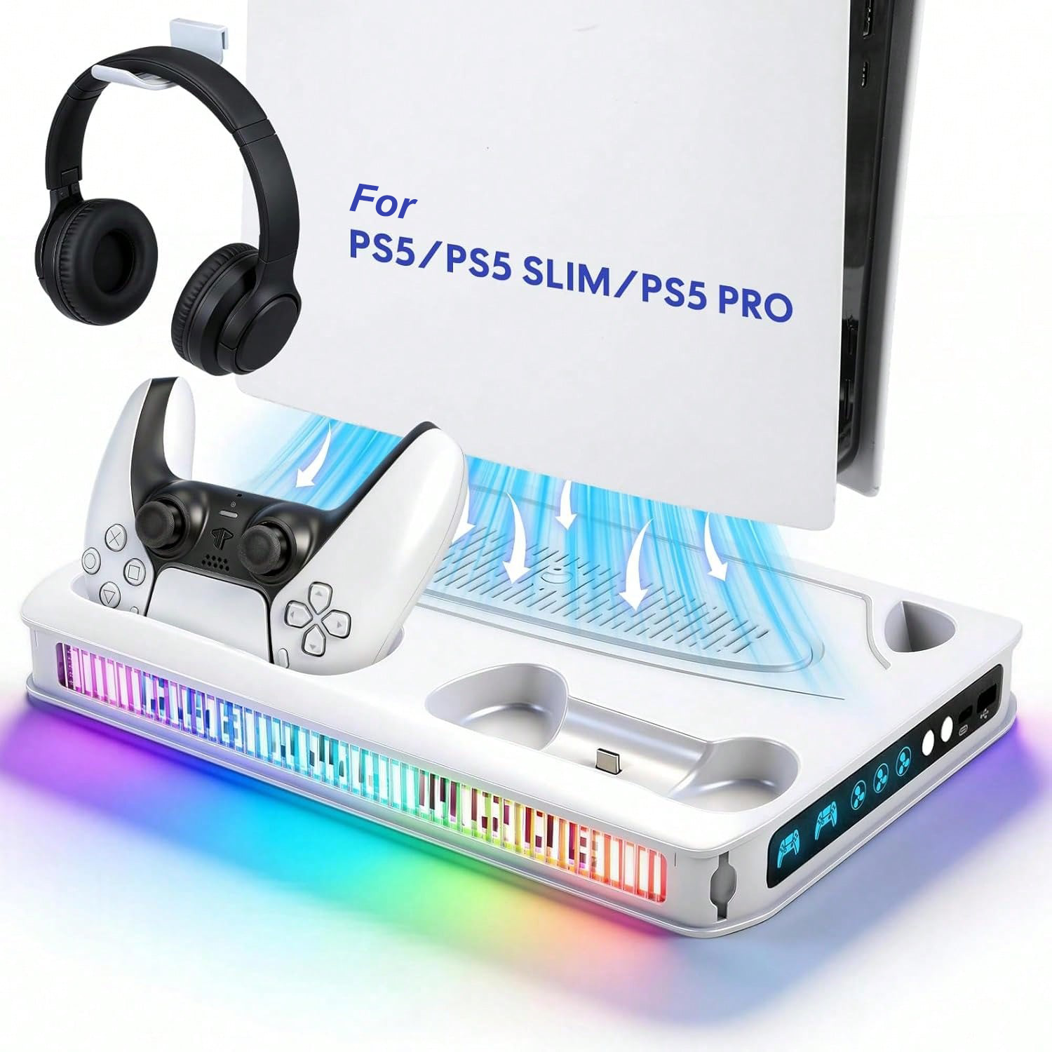 PlayStation 5 ディスク用高速コントローラー充電器付き PS5/Slim/Pro 冷却ステーション