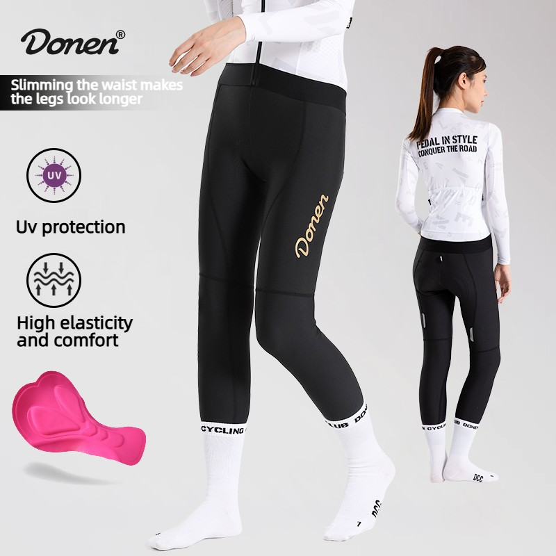 Donen レディース サイクルパンツ 15-35℃ サイクルパンツ サイクルウェア プロ仕様パッド入りロングパンツ ロードバイクギア ブレス