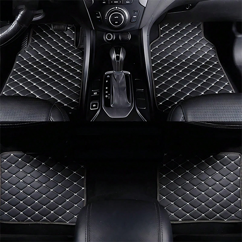 RHD 車用ユニバーサルカーマット 4 個 - PVC レザーキルティング、防水、滑り止め、オールシーズン、お手入れ簡単、セダン/SUV/トラックに適合