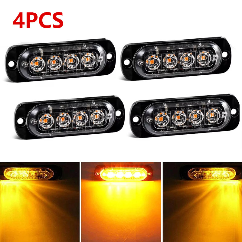 4 個車の警告灯 12 V 24 V 4LED 緊急点滅グリルストロボライト自動トラックトレーラービーコンランプ LED アンバーサイドライト