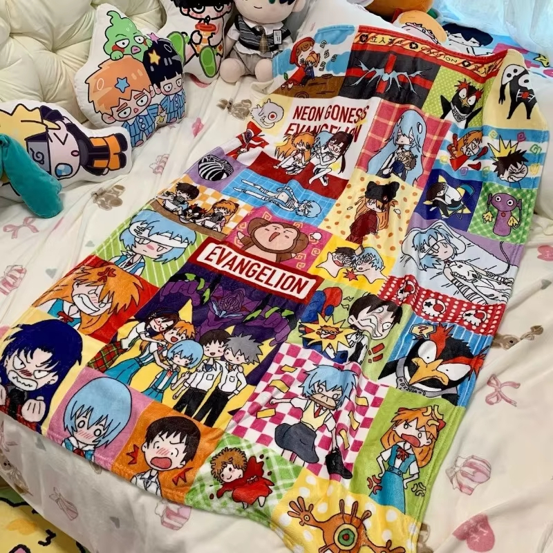 Neon Genesis Evangelion Flannel Blanket Rei Asuka Soft Comfortable Keep Warm Office Nap Sofa Blankets Anime Quilt Home Bed Linen