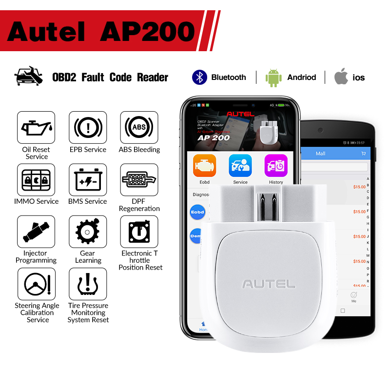 AUTEL MaxiAP AP200 スキャナ Bluetooth OBD2 全システム自動車診断ツール TPMS コードリーダー EPB ツール