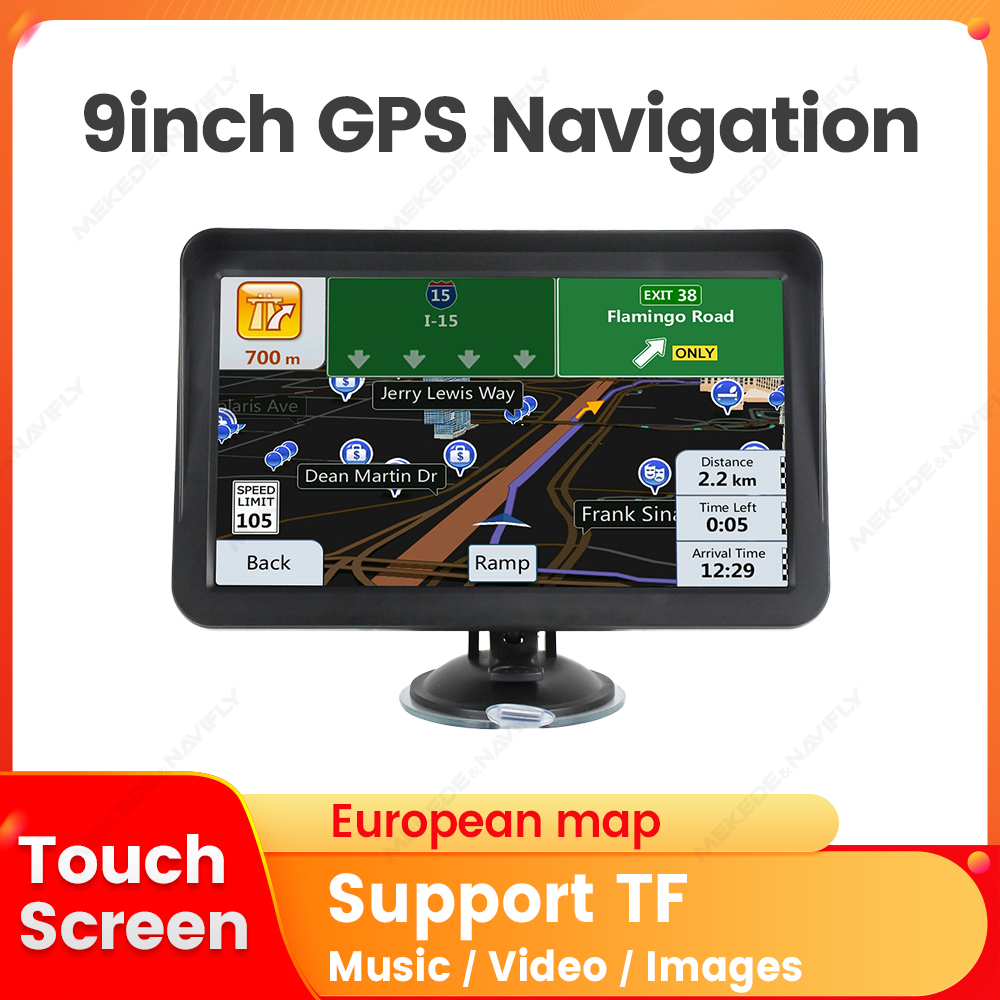 9 インチタッチスクリーン車 GPS ナビゲーショントラックサンシェード衛星ナビ 256M 8G 2025 ヨーロッパ地図ナビゲーター FM トランスミッター Hi-Fi スピーカー