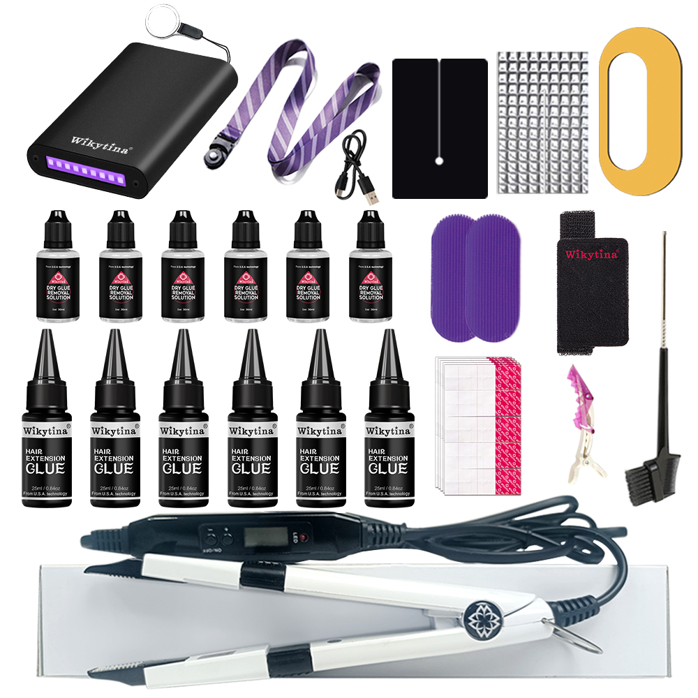 サロンおよび家庭用 UV 接着剤付きプロフェッショナル V-Light ヘアエクステンション キット - サロン品質のヘアエクステンション ツール マシン