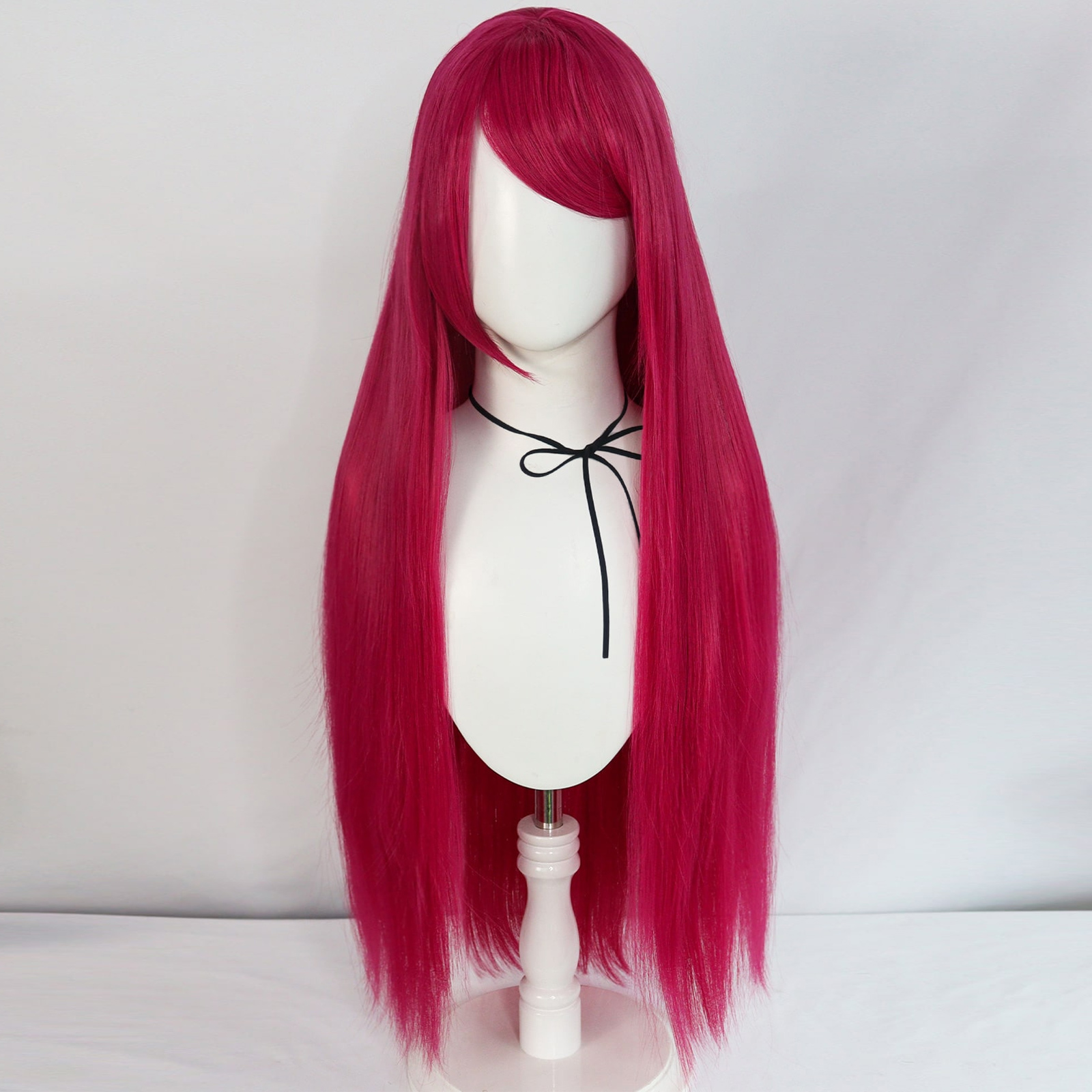 合成ロングストレートローズレッドプリンセスコスプレウィッグ前髪付き女性用ウィッグハロウィン用