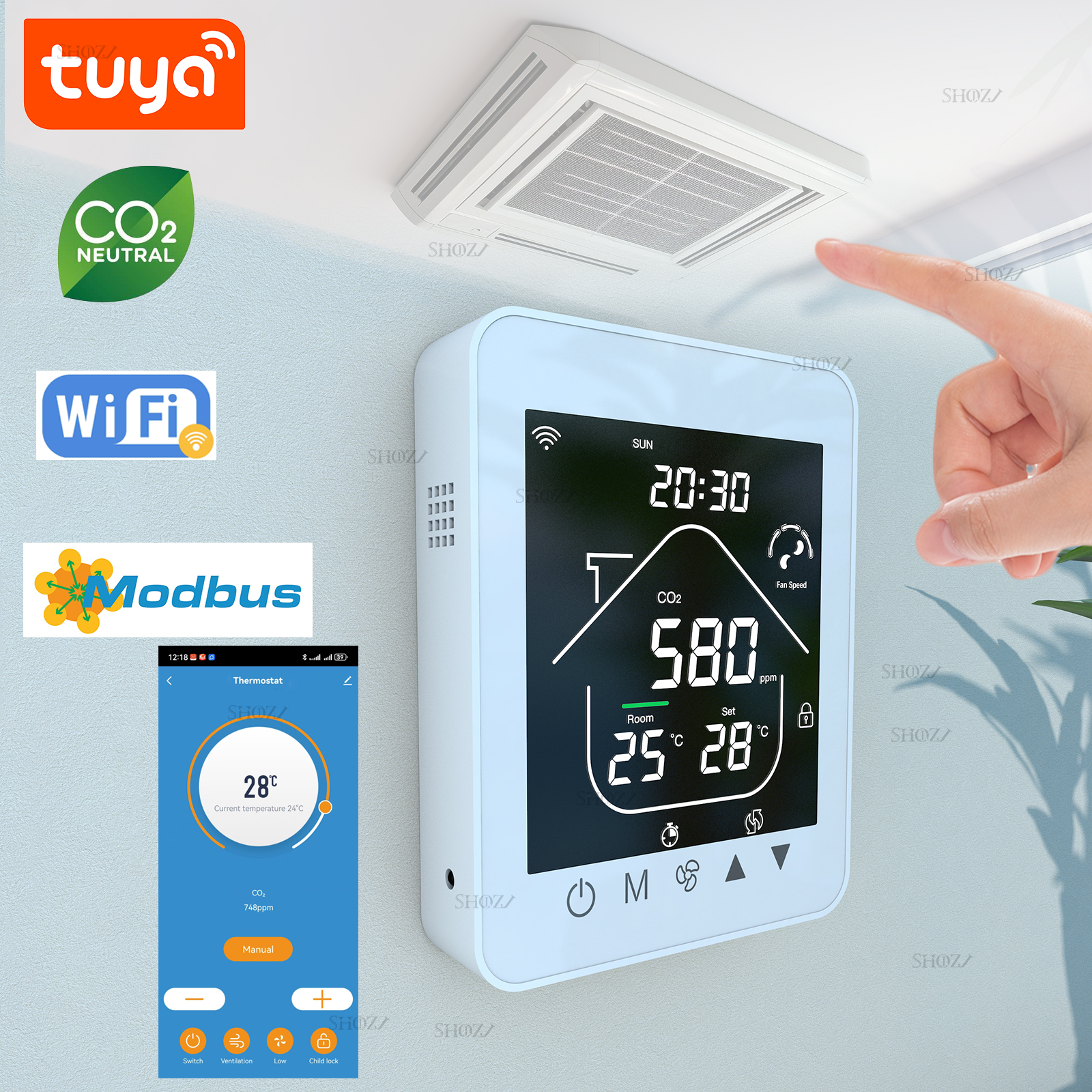 TUYA スマートサーモスタット WIFI/MODBUS RS485 コントローラー AC ファンコイル用バルブ制御 - 3 速冷却加熱換気システム