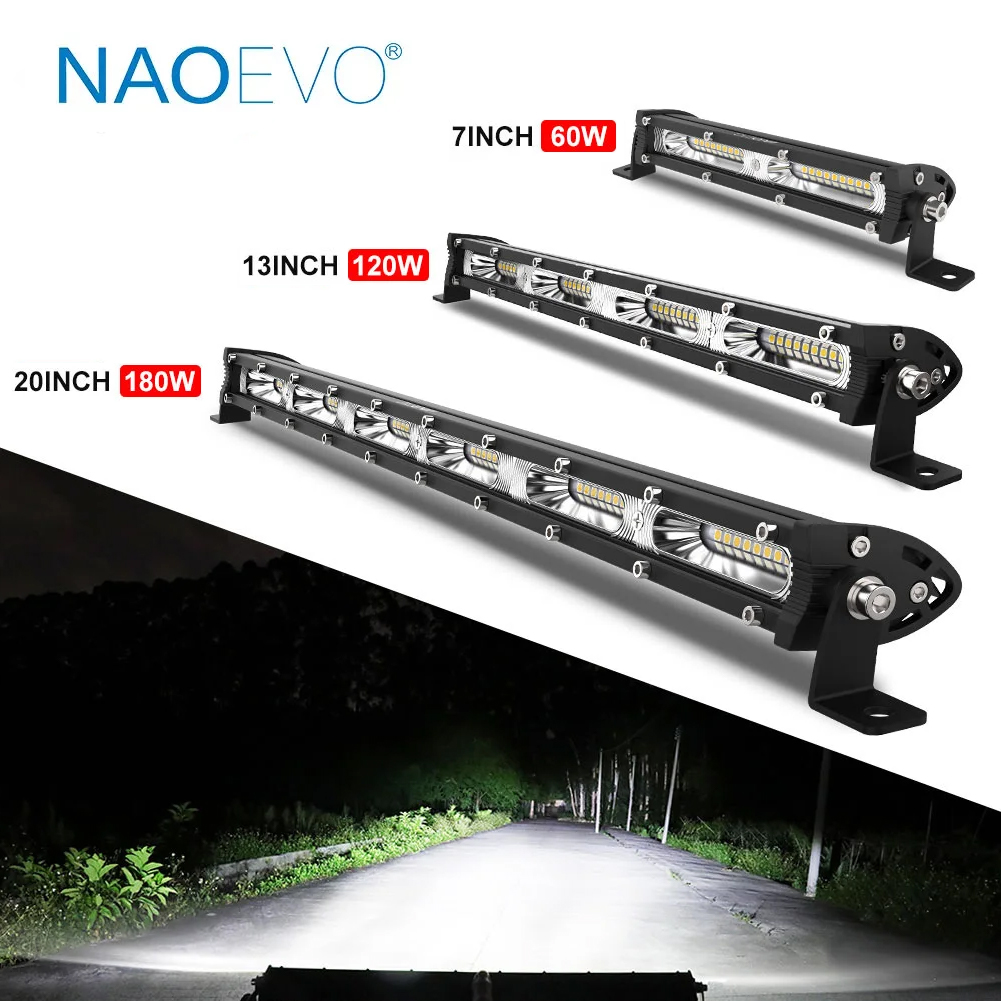 NAOEVO 7 "13" 20 インチ LED バーライト超スリム Barra 120 ワット 180 ワット 12 V 24 V フラッド単行ワークランプ SUV 4X4 オフロードジープトラック用