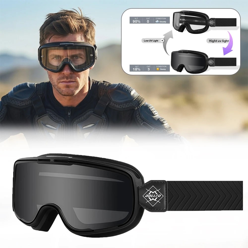 BOLLFO フォトクロミックオートバイゴーグルバイクアイウェア OTG UV 保護自動着色 ATV メガネ防風ダートバイクゴーグル