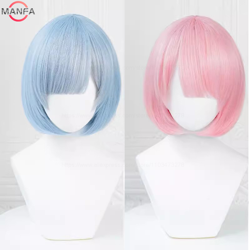 アニメレム/ラムコスプレウィッグ 30 センチメートルブルー/ピンクグラデーションウィッグ耐熱人工毛