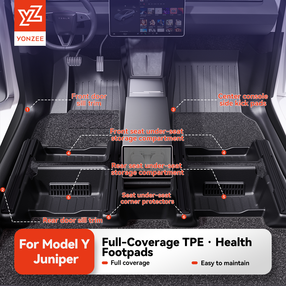 YZ テスラモデル Y ジュニパー 2025-2026 360 ° フルカバーフロアマット TPE 注入防水滑り止めセットフロアライナーマット