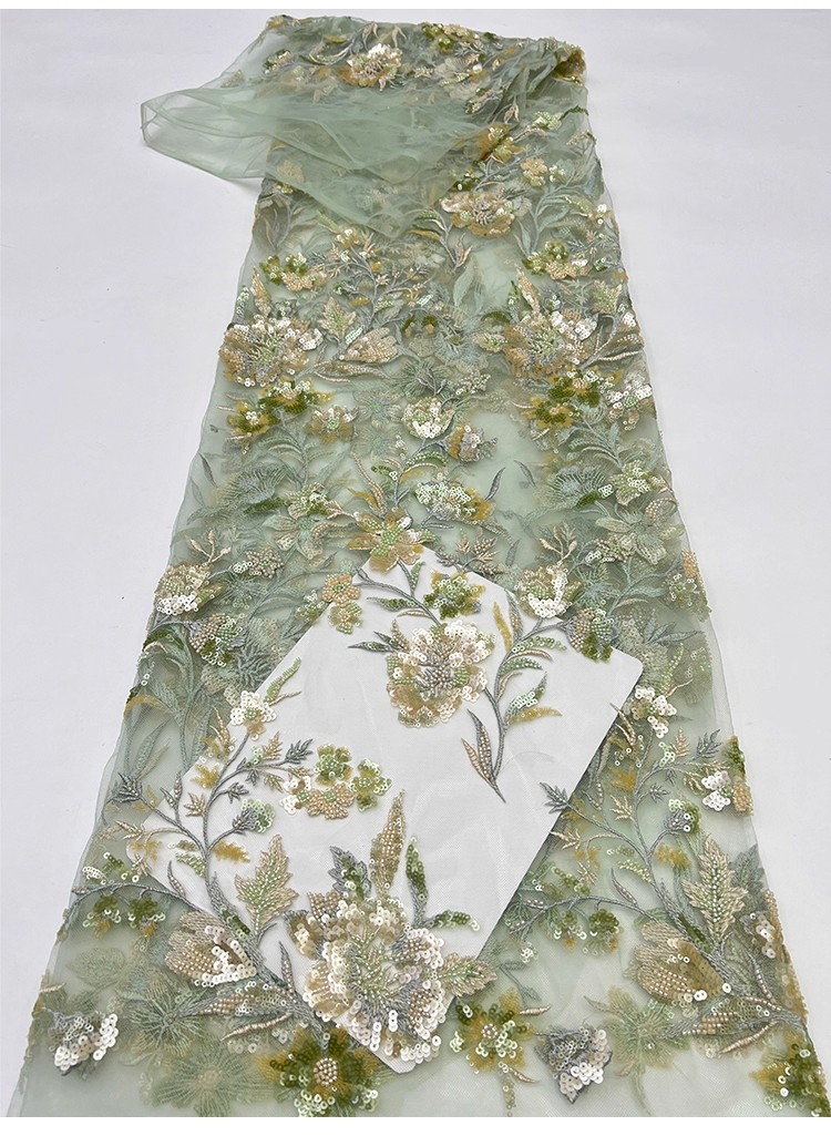 1yard new Fashionable flower bead sequin embroidery tela gauze fabric Dress and wedding cheongsam fabric for patchwork