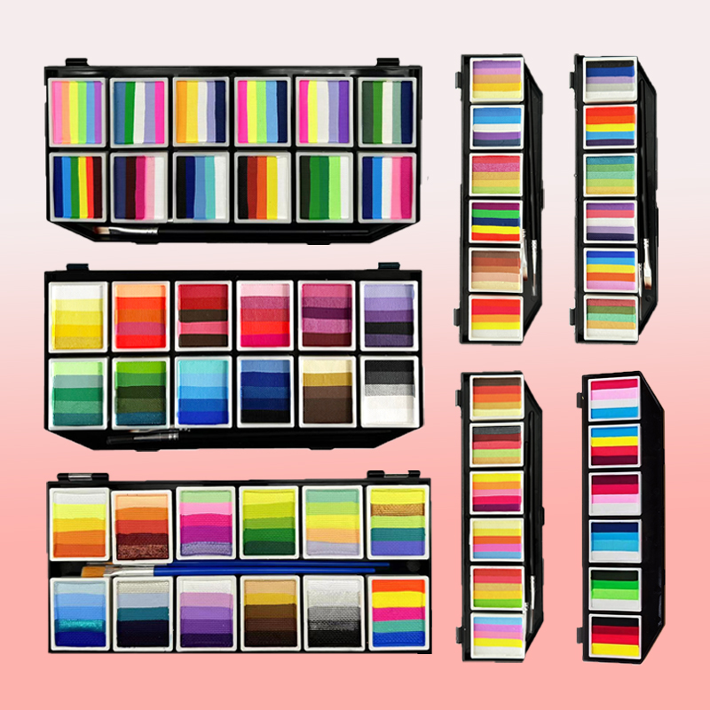 多色子ボディペインティング卸売子供フェイスペイントボディアートパレットパーティーメイクアップ美容ペイントパレットとブラシキット