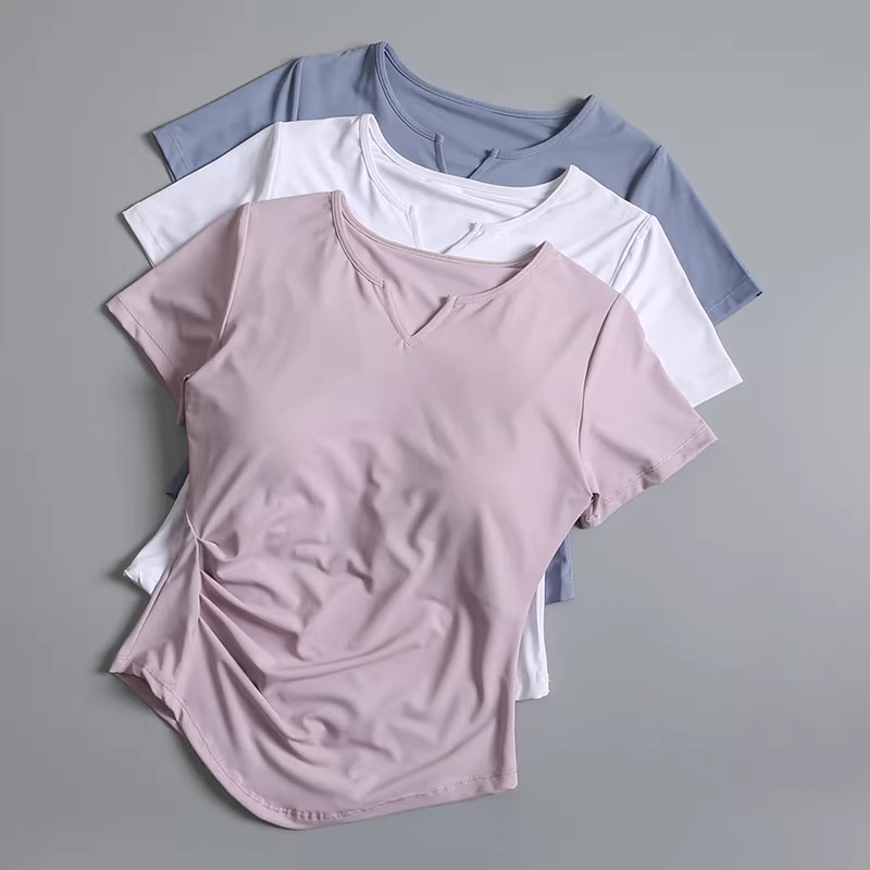 レディース ヨガトップ 胸パッド付き 夏 ピラティス トレーニング フィットネス 半袖 Tシャツ スポーツ ランニング セット ハイエンド センセーション
