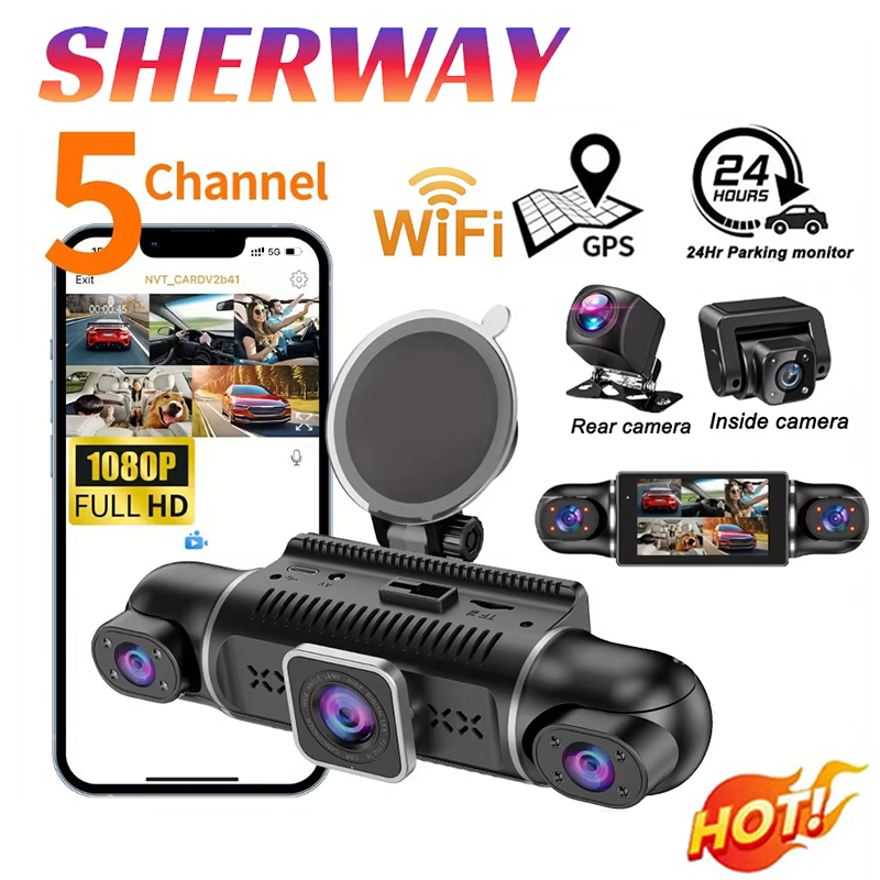 5 チャンネル ダッシュ カム UHD 1080P 5 レンズ車内車 DVR 360° 全方位車カメラ Wifi ビデオ ドライビング レジストレータ GPS ダッシュ カム