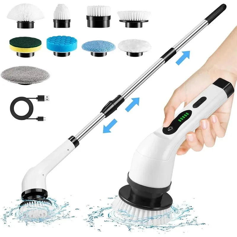 多機能電気クリーニングブラシ電気コードレススピンスクラバートイレモップポータブルクリーニングツールキッチン/バスルーム/