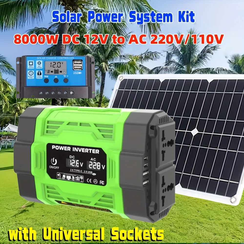8000W ソーラーシステムキット 12V から AC 220V/110V インバーター 600W ソーラーパネル 100A コントローラー、RV、車、ラップトップの充電に適しています