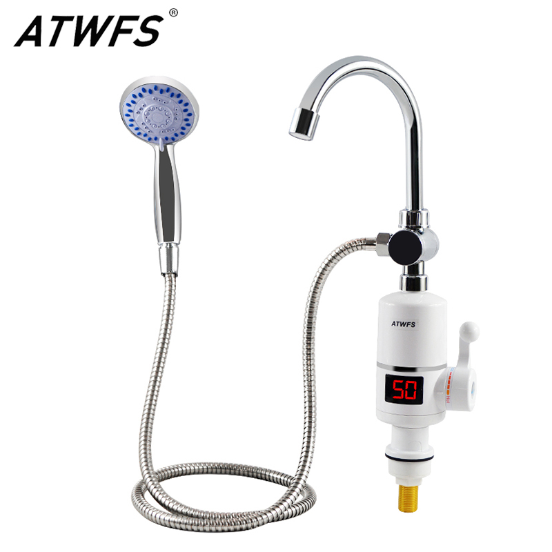 ATWFS 電気高速インスタント給湯器タップ浴室ヒーターインスタント温水シャワー蛇口加熱温度表示付き