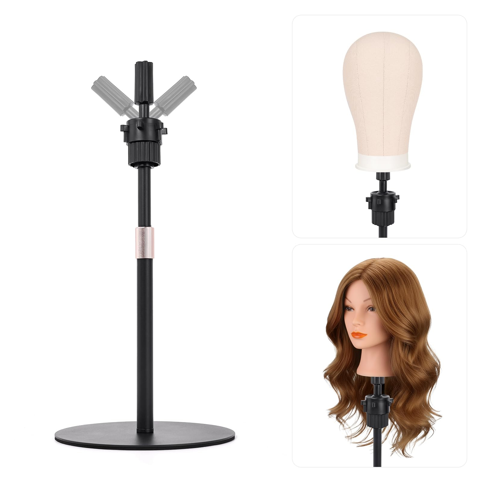 強化マネキンヘッドスタンド、20インチ調節可能なウィッグスタンドホルダー編組ラックディスクスタンド、ヘアエクステンションウィッグヘッドスタンド