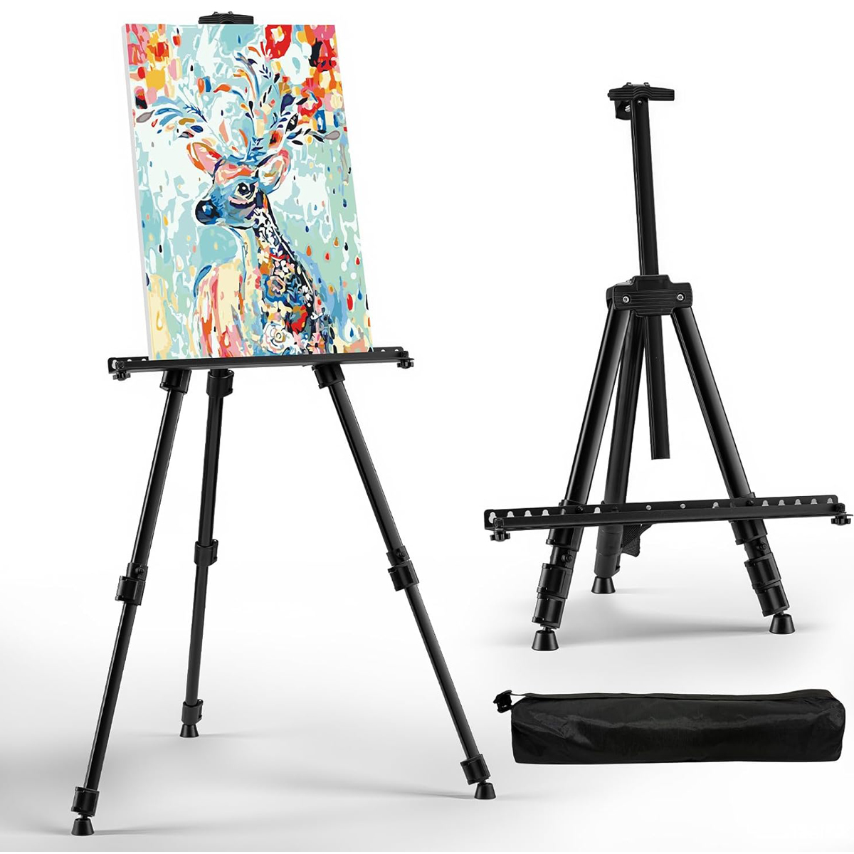 アートイーゼル、調節可能な床折りたたみアルミニウムイーゼル、絵画や展示用の頑丈で持ち運び可能なイーゼル。