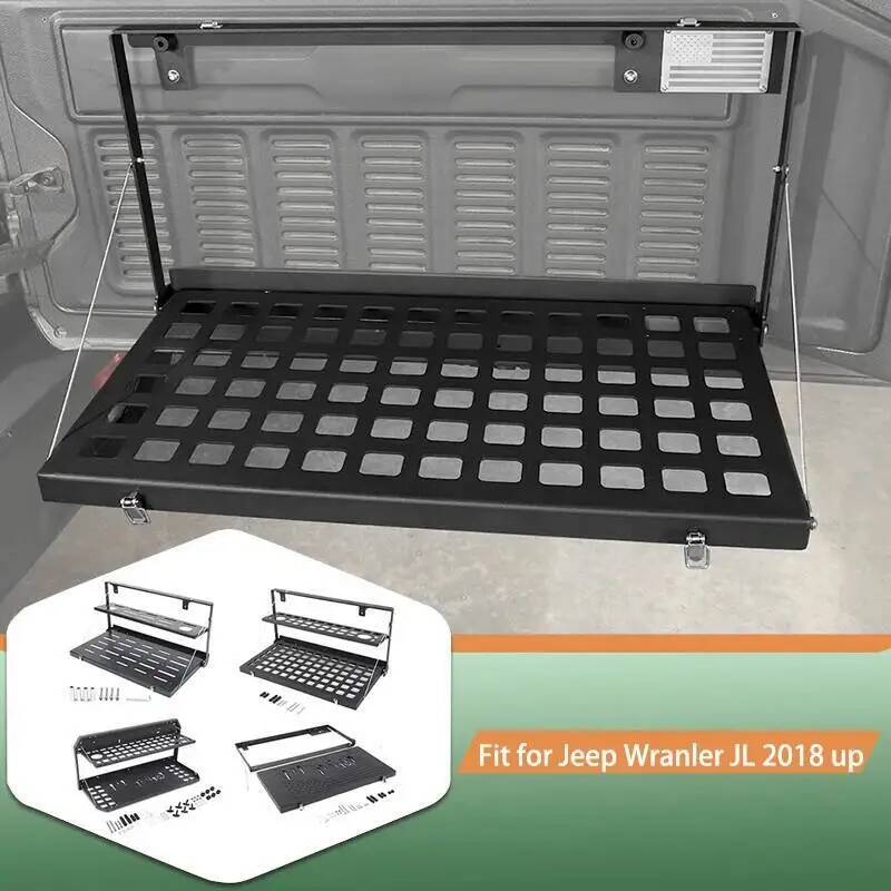 金属トランクテールゲート収納ラックブラケット折りたたみテーブル棚ジープラングラー JK JL 車外装アクセサリー黒