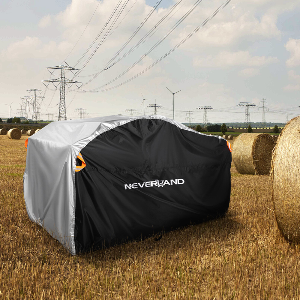 190T ブラックシルバーデザインクワッド ATV モータースクーターバイクカバー防水防雨防塵 UV サンプロテクター XXXL XXL XL L M D20